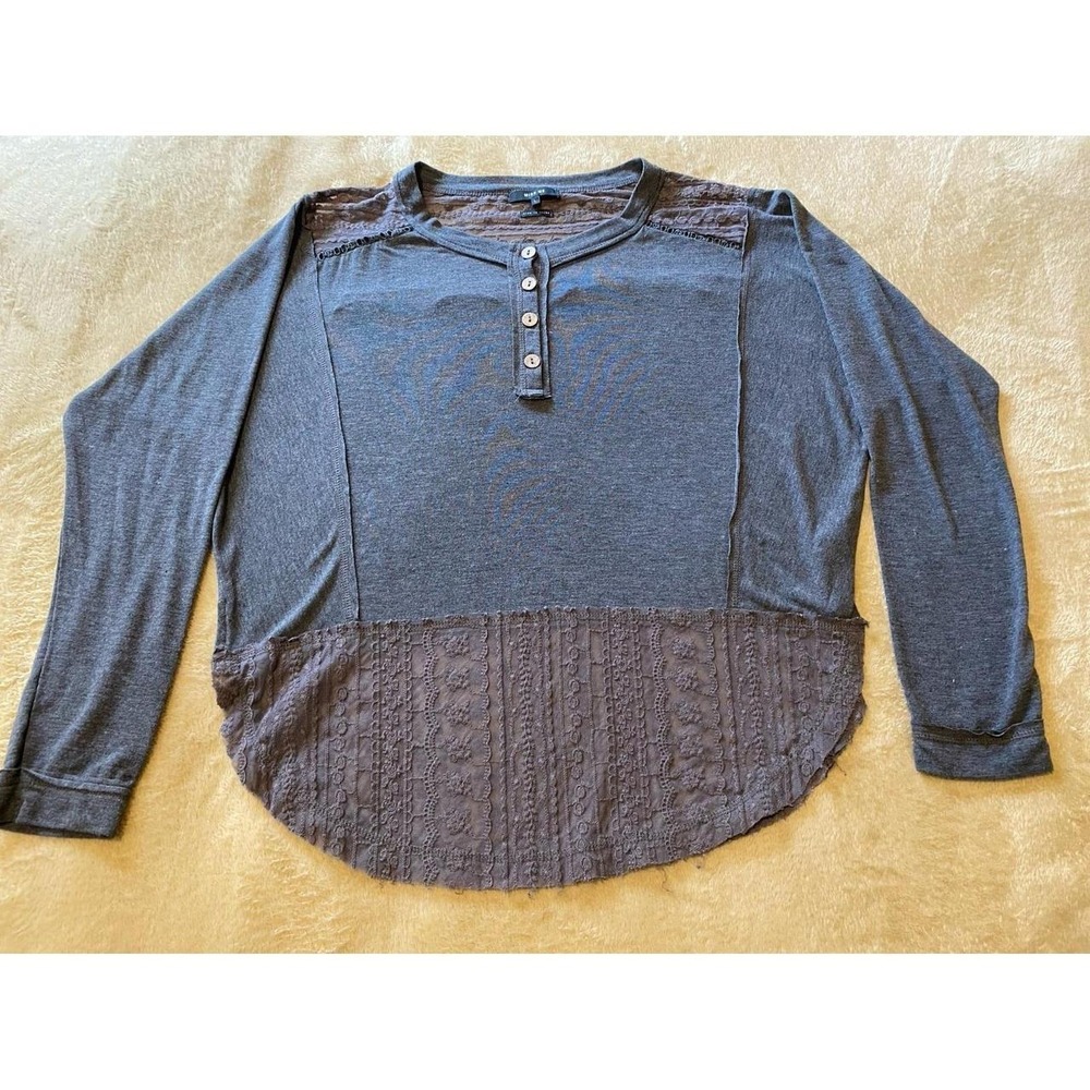 Miss Me Top Large Crochet Henley Longsleeve Soft Grey Boho Round Neck Y2K sku16